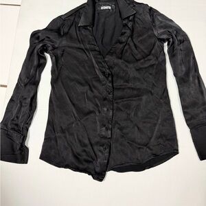 Reformation Black Satin Button-Down Blouse